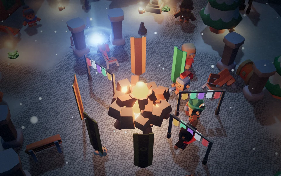 Whitevigil, the Act V town, rendered in the game engine
